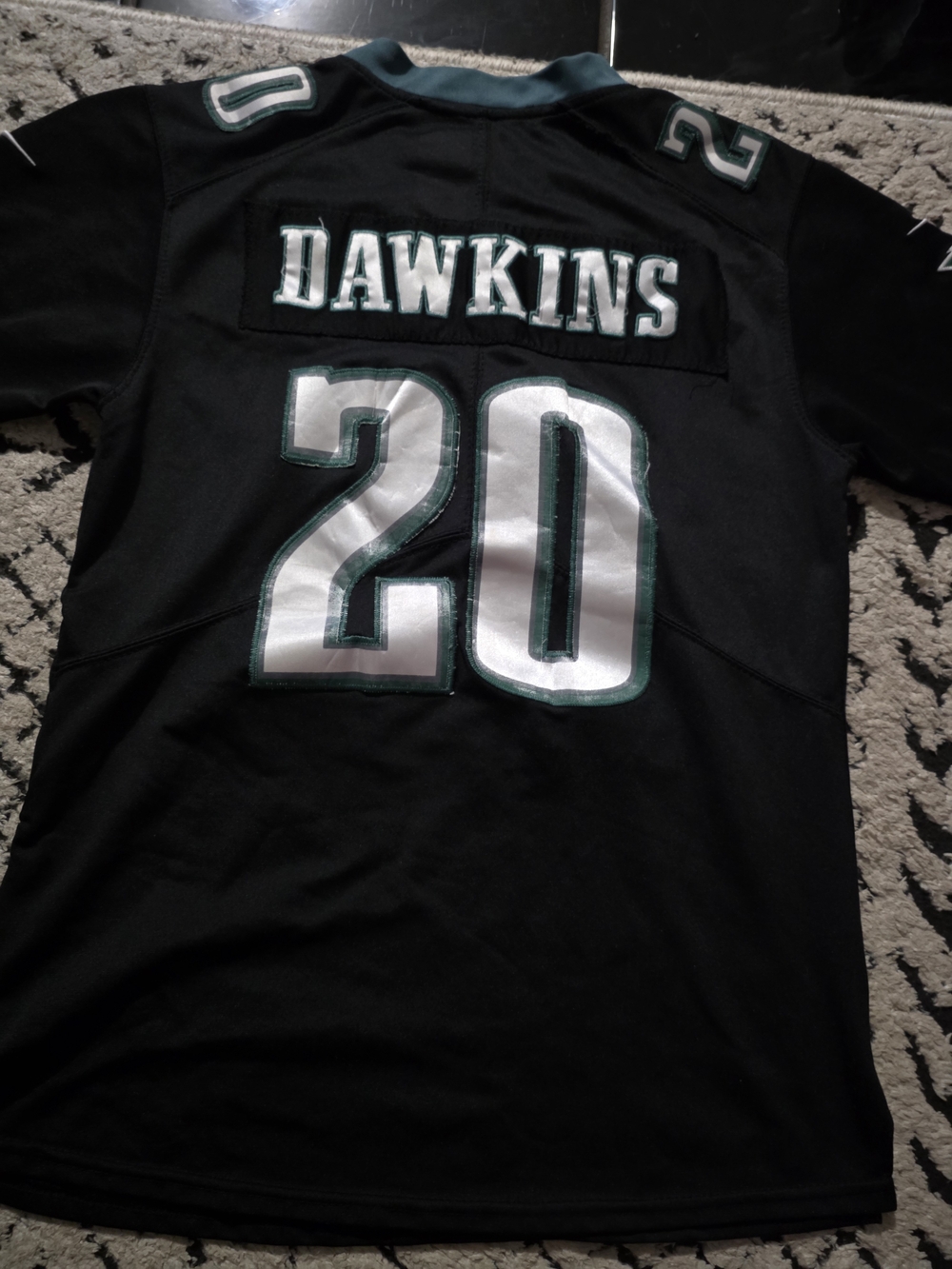 Kids Eagles 'Dawkins' #20 Football Jersey - Black with Green Trim